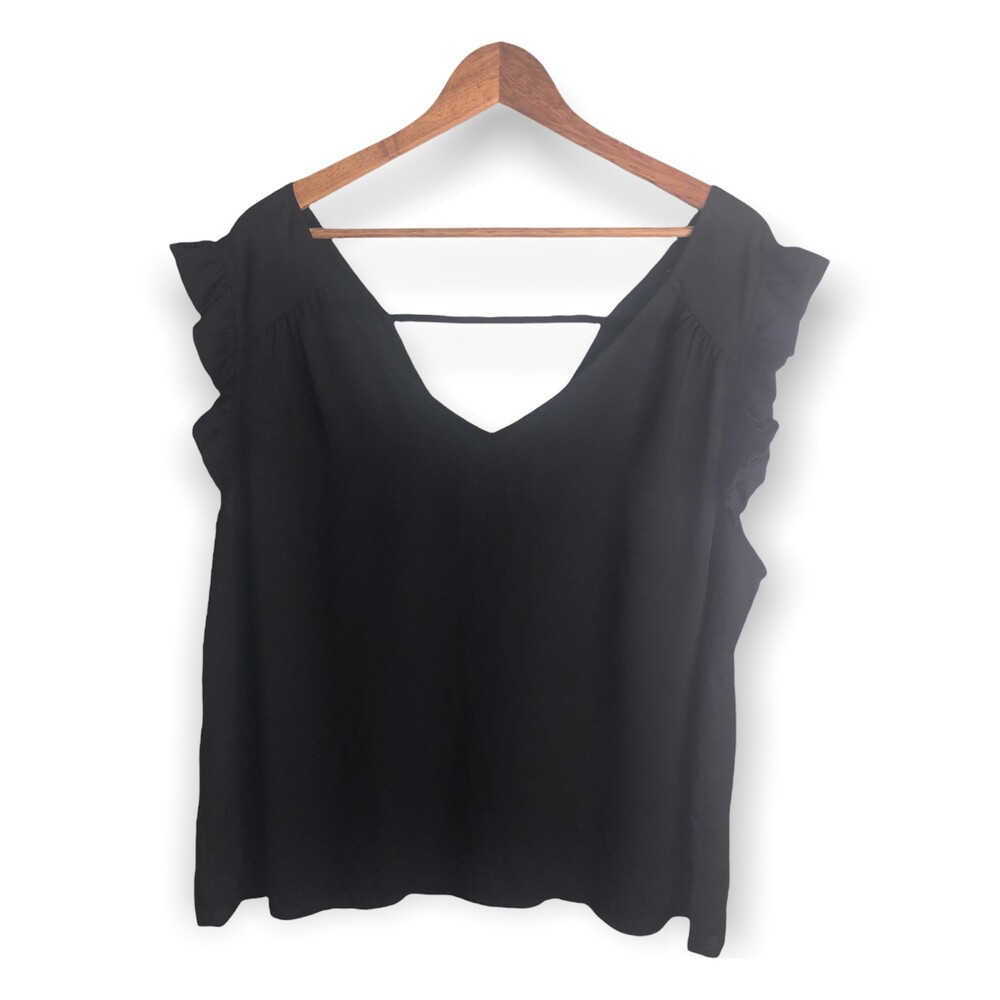 Shein Curve Ruffled Sleeve V-neck Blouse